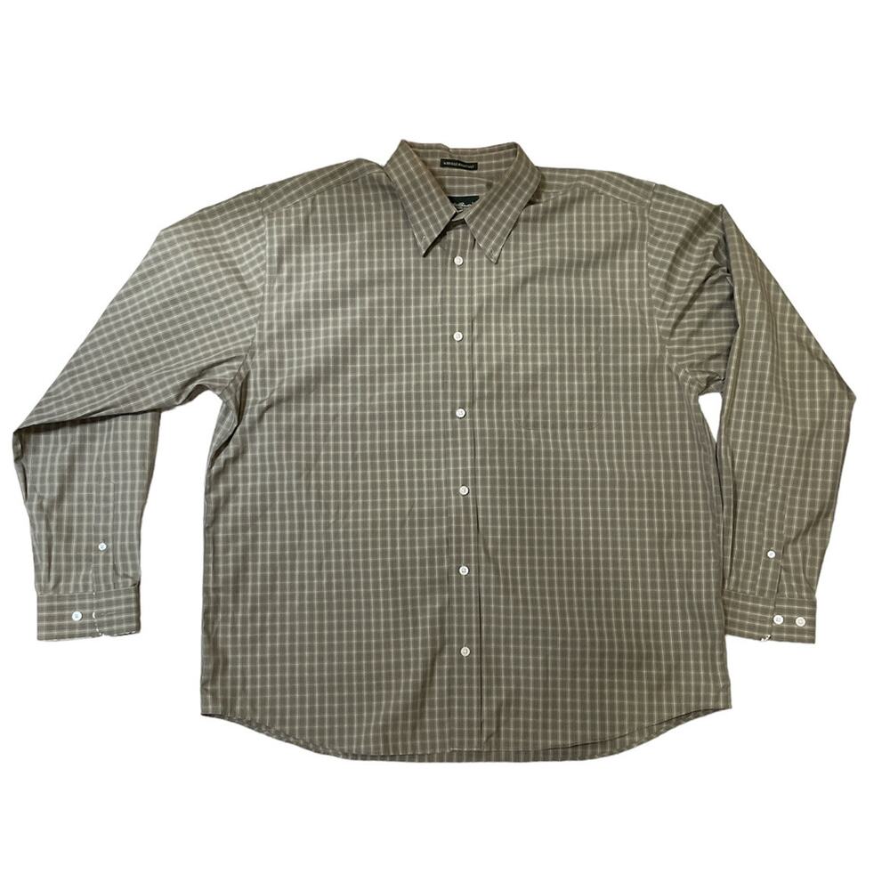 EDDIE BAUER Mens Button Down Shirt Wrinkle Resistant XL Plaid Long Sleeve Green